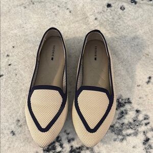 Birdies Cream and Navy Flats Stylish Slip-On Loafers